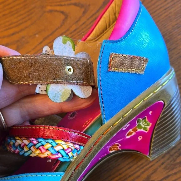 Queen Boho Leather Printing Stitching Mary Jane Style Halloween Heels - Picture 10 of 16